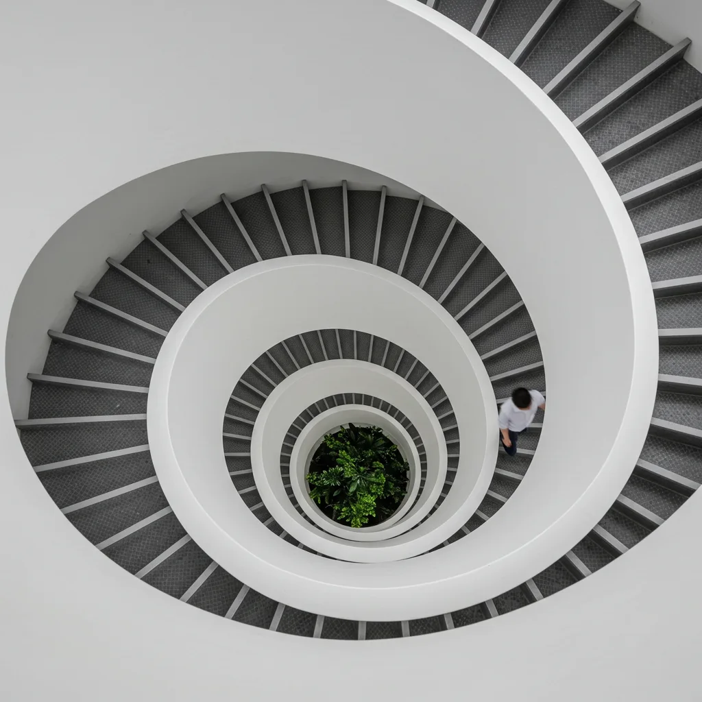 Aerial view of a modern spiral staircase